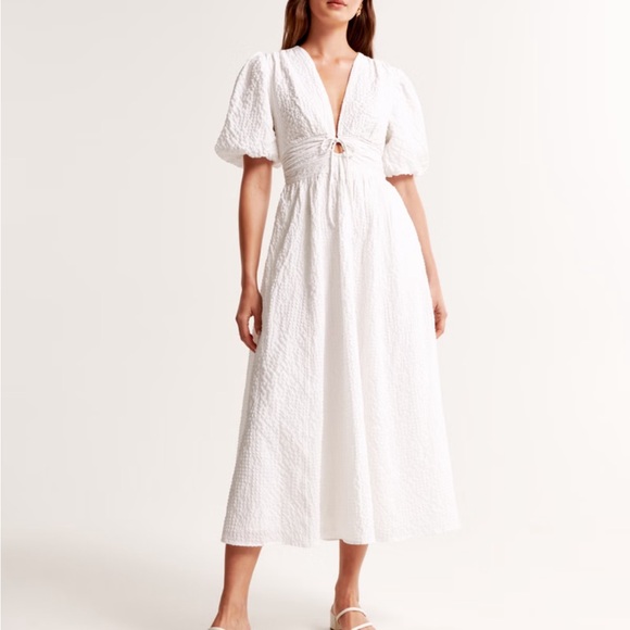 Abercrombie keyhole textured dress white medium new - Picture 1 of 3